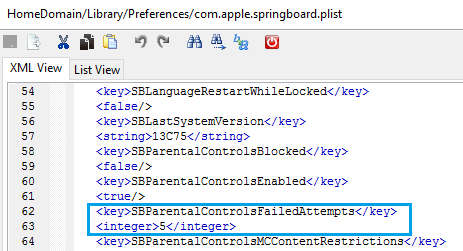 Locate Parental Controls Failed Attempts Line