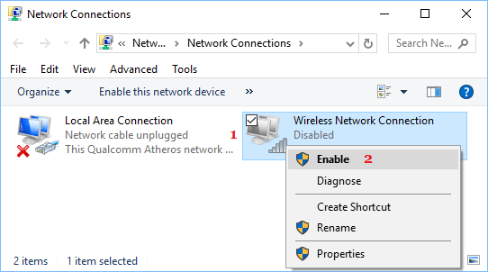 Enable ethernet adapter in windows 10
