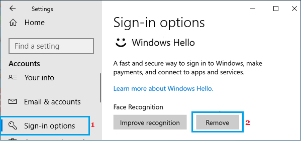 Remove Face Recognition in Windows Hello