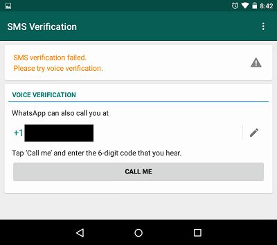 Call Me Option on WhatsApp Verification Screen