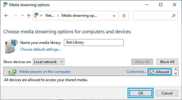 Allow Media Streaming on Local Network