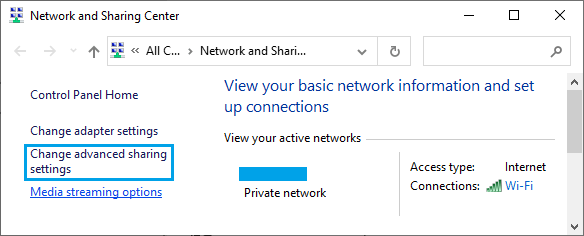 Change Advanced Sharing Settings