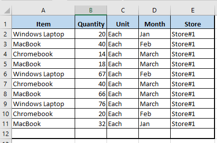 Computer Sales Data for SUMIF Function