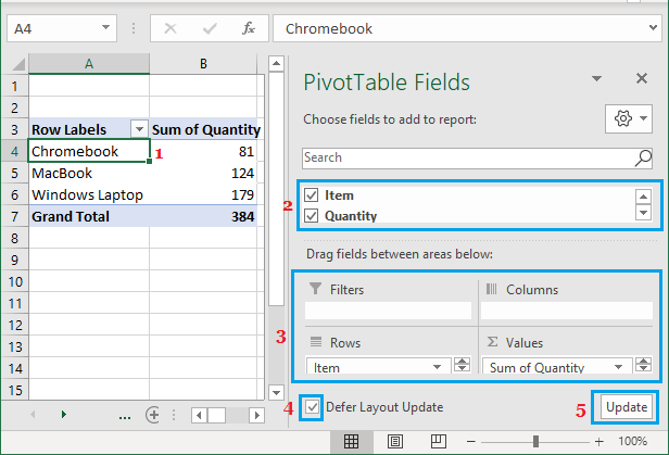 Modify Pivot Table Layout