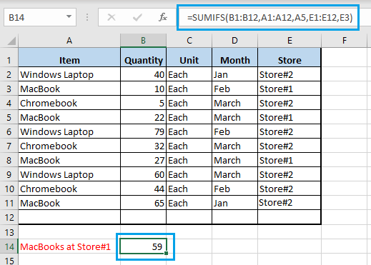 Result Using Excel SUMIFS Function