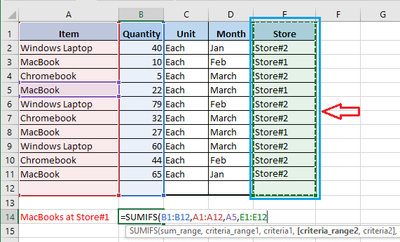 Select Criteria Range2 In Excel SUMIFS Function 