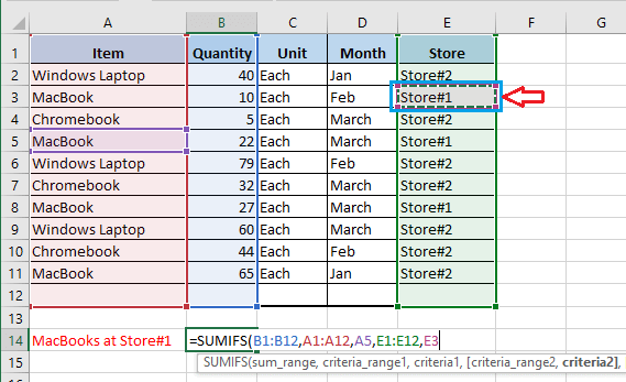 Select Second Criteria In Excel SUMIFS Function 