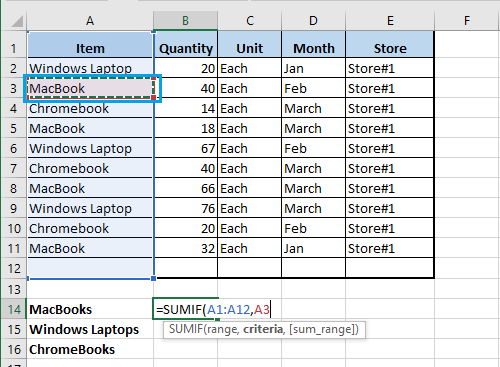 Specify SUMIF Function Criteria