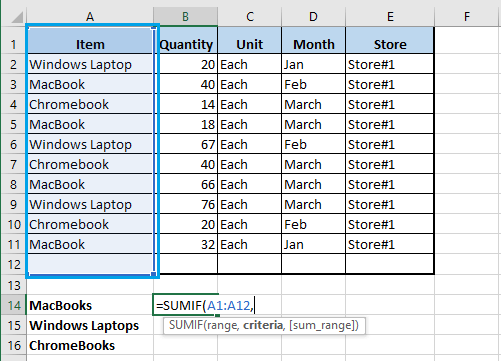 Select SUMIF Function Range