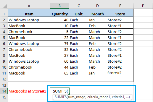 Syntax of Excel SUMIFS Function 