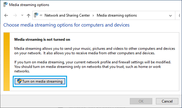 Turn ON Media Streaming on Windows PC