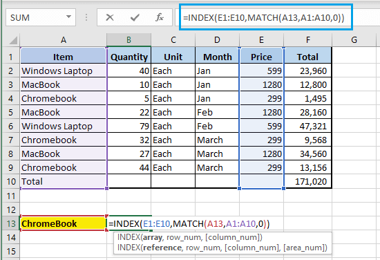 Complete INDEX MATCH Function in Excel