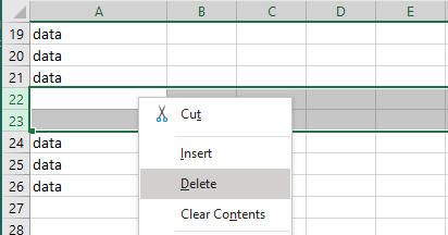 Manually Delete Empty Rows in Excel