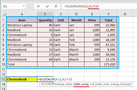 Enter Table_array in VLOOKUP Function