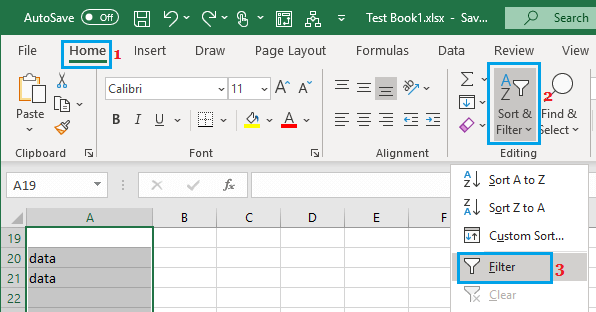 Filter Data Option in Excel