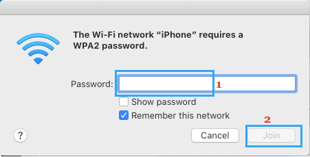 Enter Password to Enter Personal Hotspot