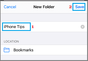Nombre de la carpeta de marcadores en el navegador Safari de iPhone