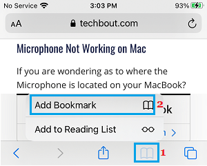 Add Webpage to Bookmark on iPhone Safari Browser 