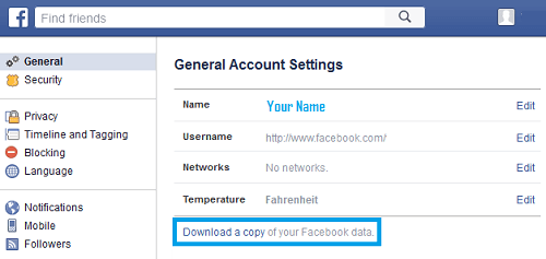 Download Copy of Your Facebook Data Link