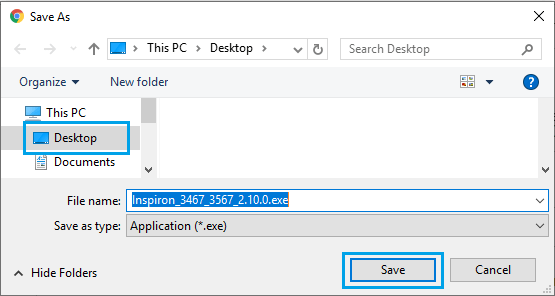 Save BIOS Update File on Desktop