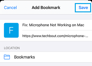 Save Webpage to Bookmarks Folder on iPhone