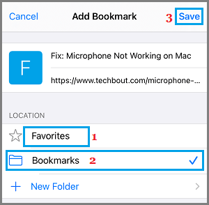Switch from Favorites to Bookmarks Folder on iPhone