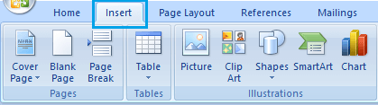 Microsoft Words Insert Tab