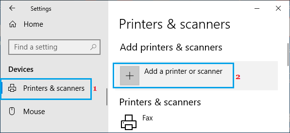 Add Printer or Scanner Option in Windows