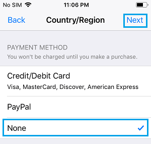 Select Payment Method For App Store