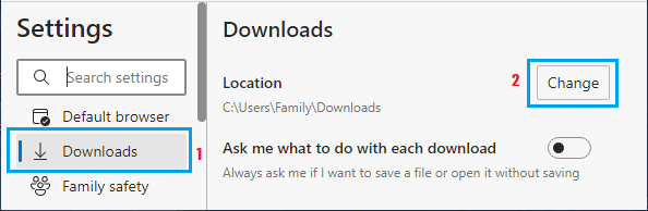 Cambiar la opción de ubicación de descarga en el navegador Microsoft Edge