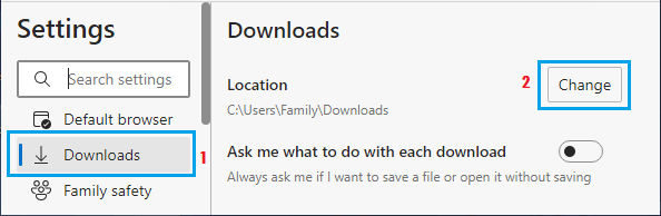 Change Download Location Option in Microsoft Edge Browser