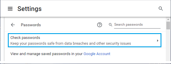 Überprüfen Sie Die Passwörter-Option In Chrome