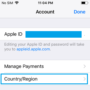 App Store Country Settings Option on iPhone