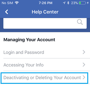 Deactivating or Deleting Your Account Option in Facebook