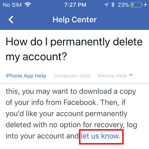 Permanently Delete Facebook Account on iPhone
