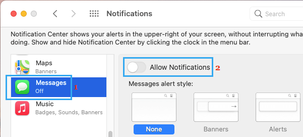 Disable iMessage Notifications on Mac
