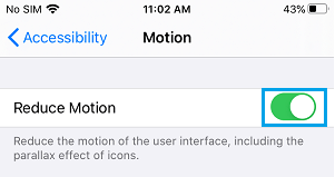 Enable Reduce Motion Option on iPhone