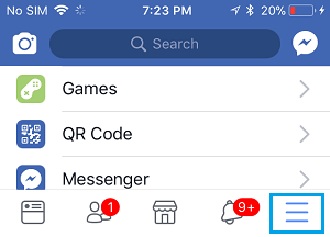 Facebook 3-Zeilen-Menüsymbol auf dem iPhone