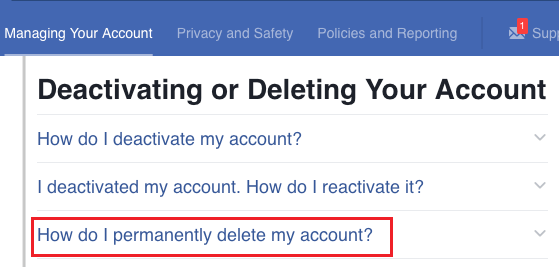 How do i permanently delete my account Option in Facebook