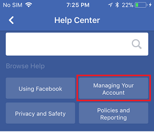 Managing Your Account Option in Facebook on iPhone