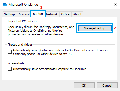 Manage OneDrive Backups on Windows PC