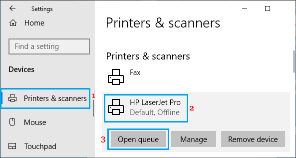 Open Print Queue Option in Windows