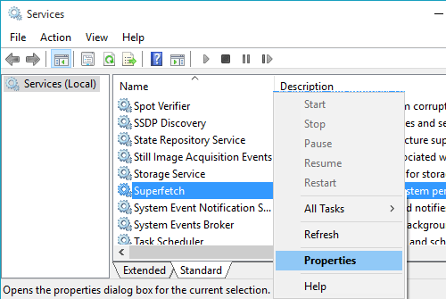 Check Properties For Superfetch Service in Windows 10