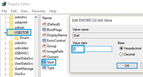 Enable USB Drive by changing Registry Values