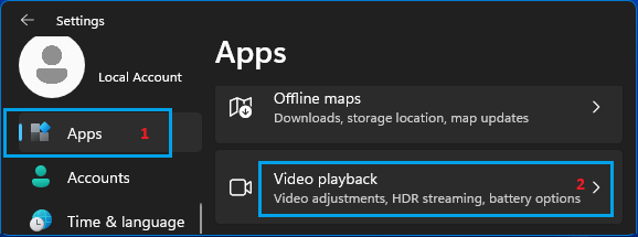 Video Playback Settings Tab in Windows