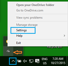 OneDrive Settings Option in Windows 10