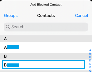 Select Contact to Add to Block List on iPhone