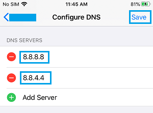 Add Google DNS Servers on iPhone