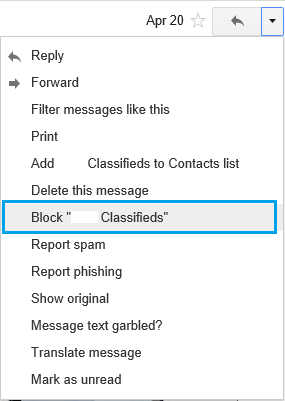 Block Sender Option in Gmail