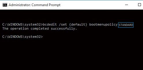 Command Prompt Set Boot Menu Policy Standard